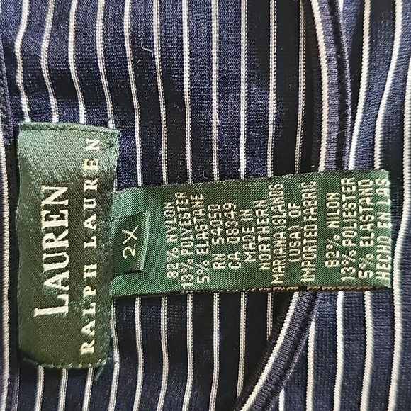 🦋 Lauren Ralph Lauren Plus-Size Navy Striped Stretch Crewneck Tee - Picture 3 of 7